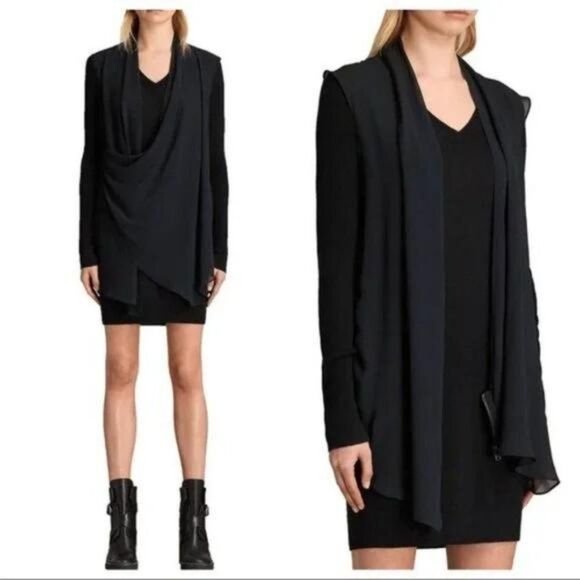 ALL SAINTS Drina Merino Wool Draped Convertible Sweater Knit Dress BlackGray 4 S - Picture 4 of 14